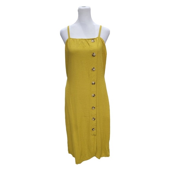 Le Lis Asymmetric Button Front Midi Dress Size Medium Yellow - Picture 1 of 9